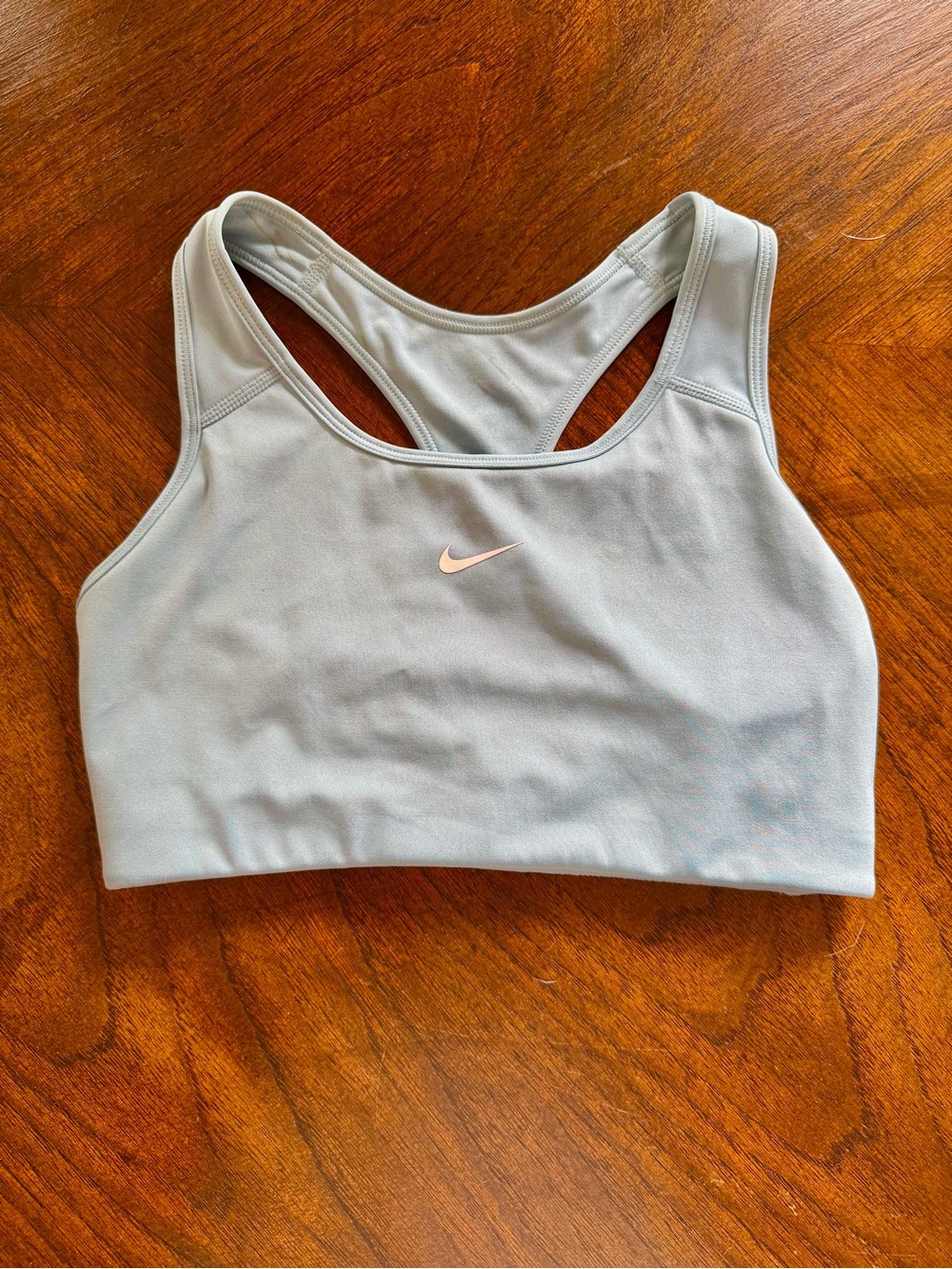 Nike Light Blue Racerback Sports Bra with Pink Swoosh